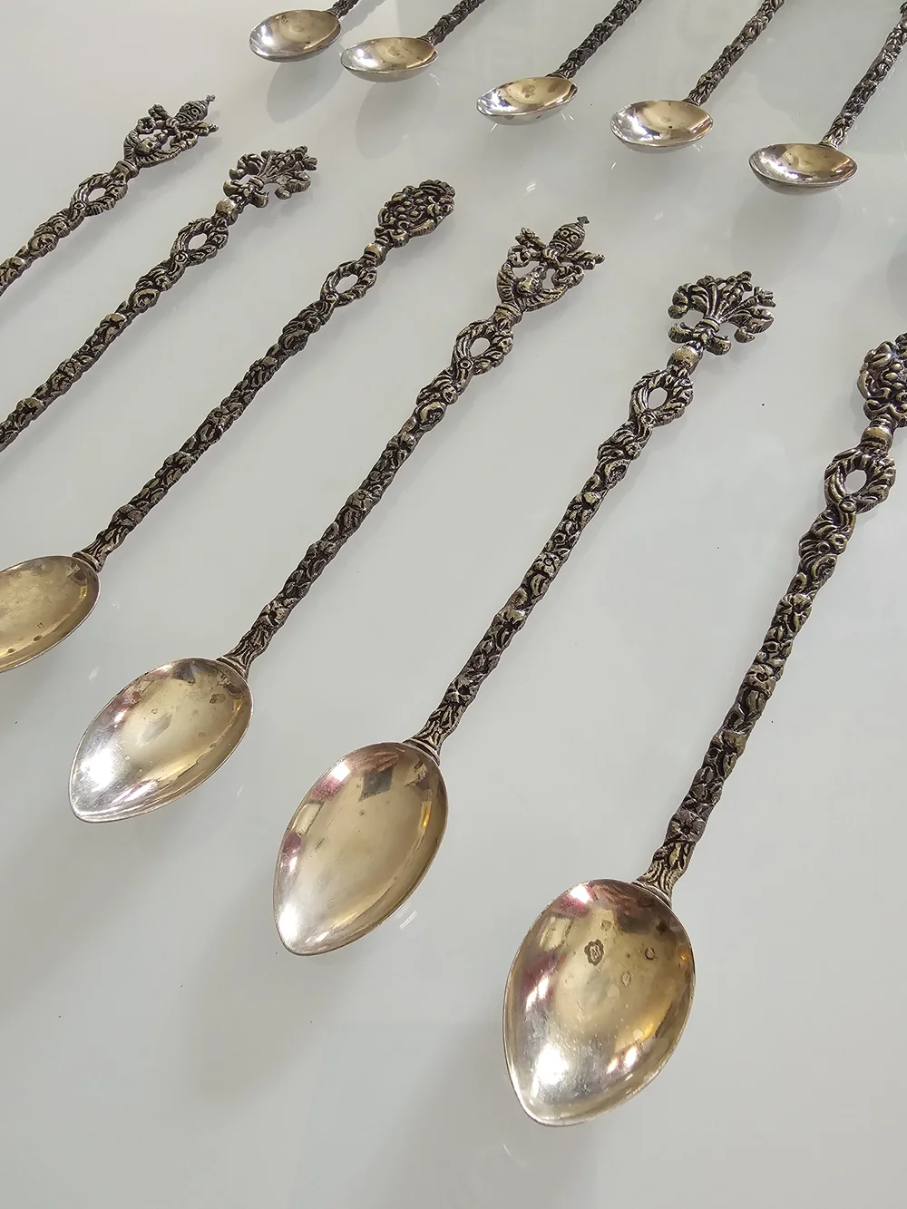 Antique Burdines Set of 12 Ornate Silver Plated Teaspoons, Made in Italy